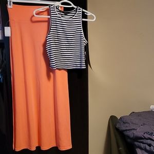 Crop top and long skirt with split on side